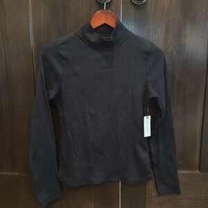 Black ribbed mock neck top